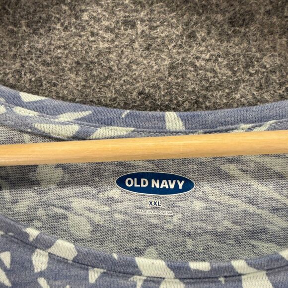 Old Navy T-Shirt Women 2XL Blue Floral Short Sleeve Linen Round Neck Casual - Picture 3 of 7